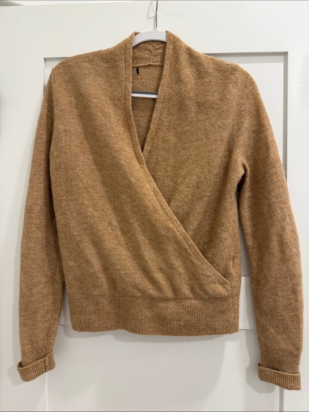Gap Wool Blend Surplice Wrap Front Sweater Camel Tan Size Small